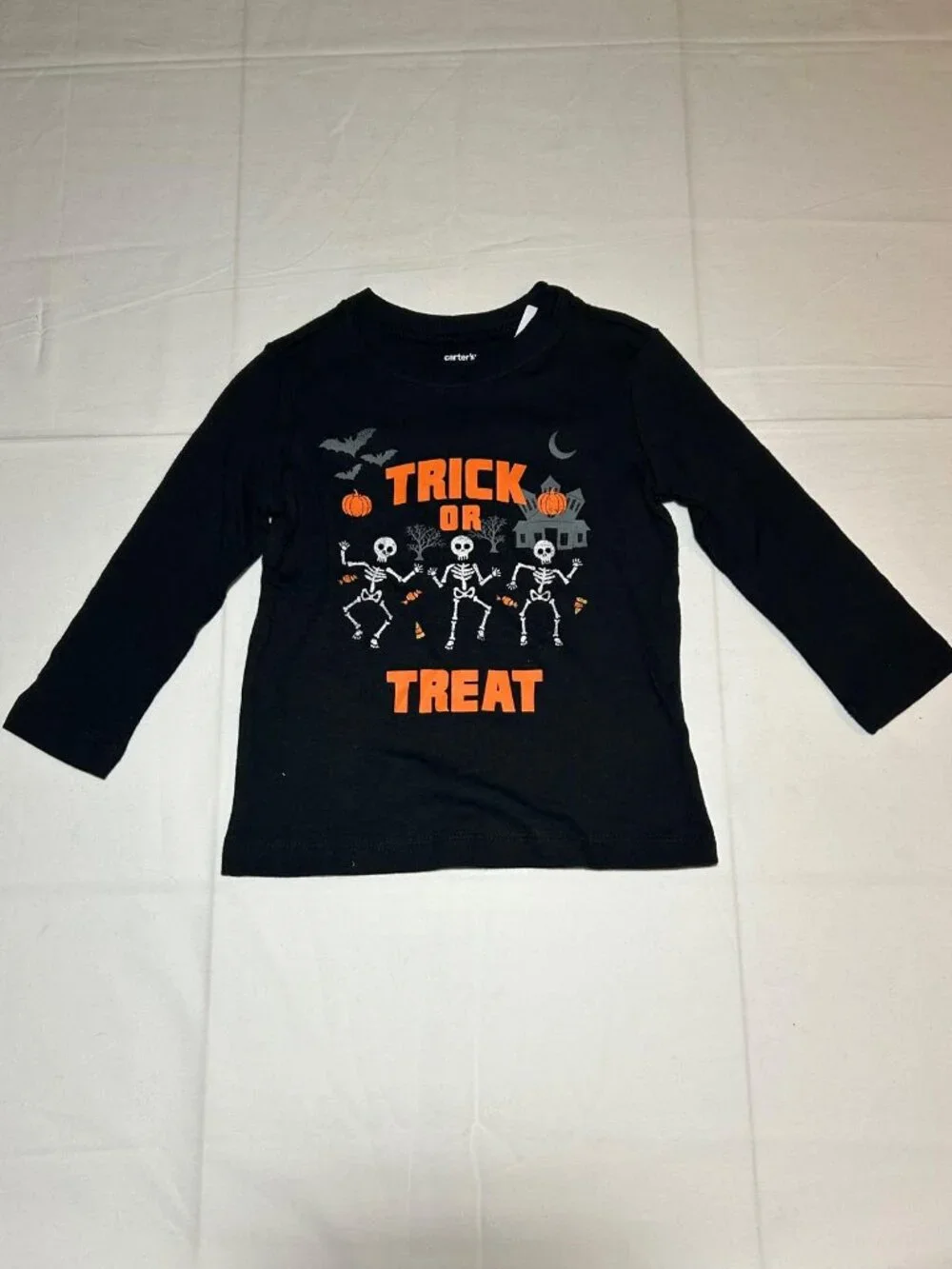 Carter's Boys 18 month Trick Or Treat Black Skeleton Long Sleeve T-shirt Top NWT